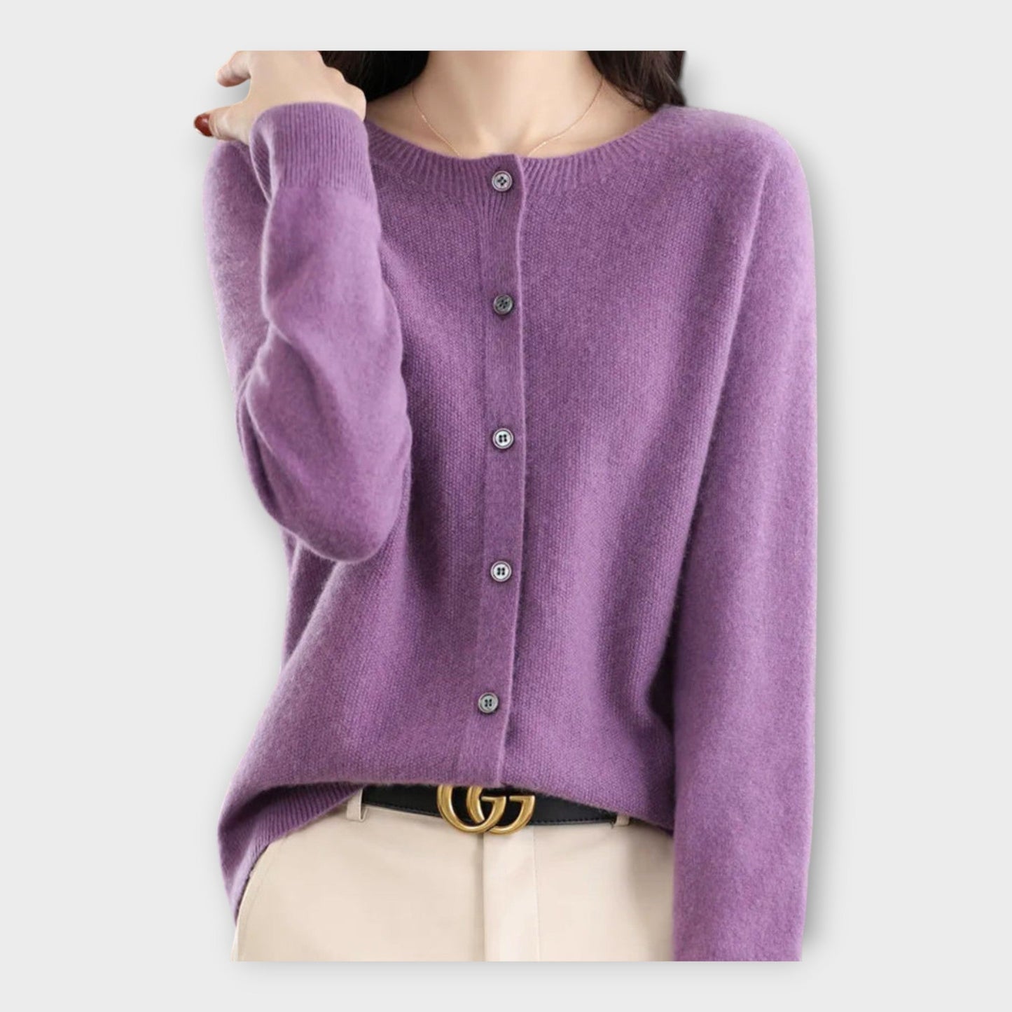 Elegante Feine Strickjacke mit Knopfleiste für Damen | Isabella -15