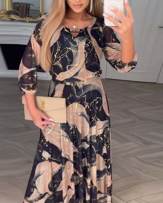 Women's Printed Round Neck Maxi Dress | Chavelle