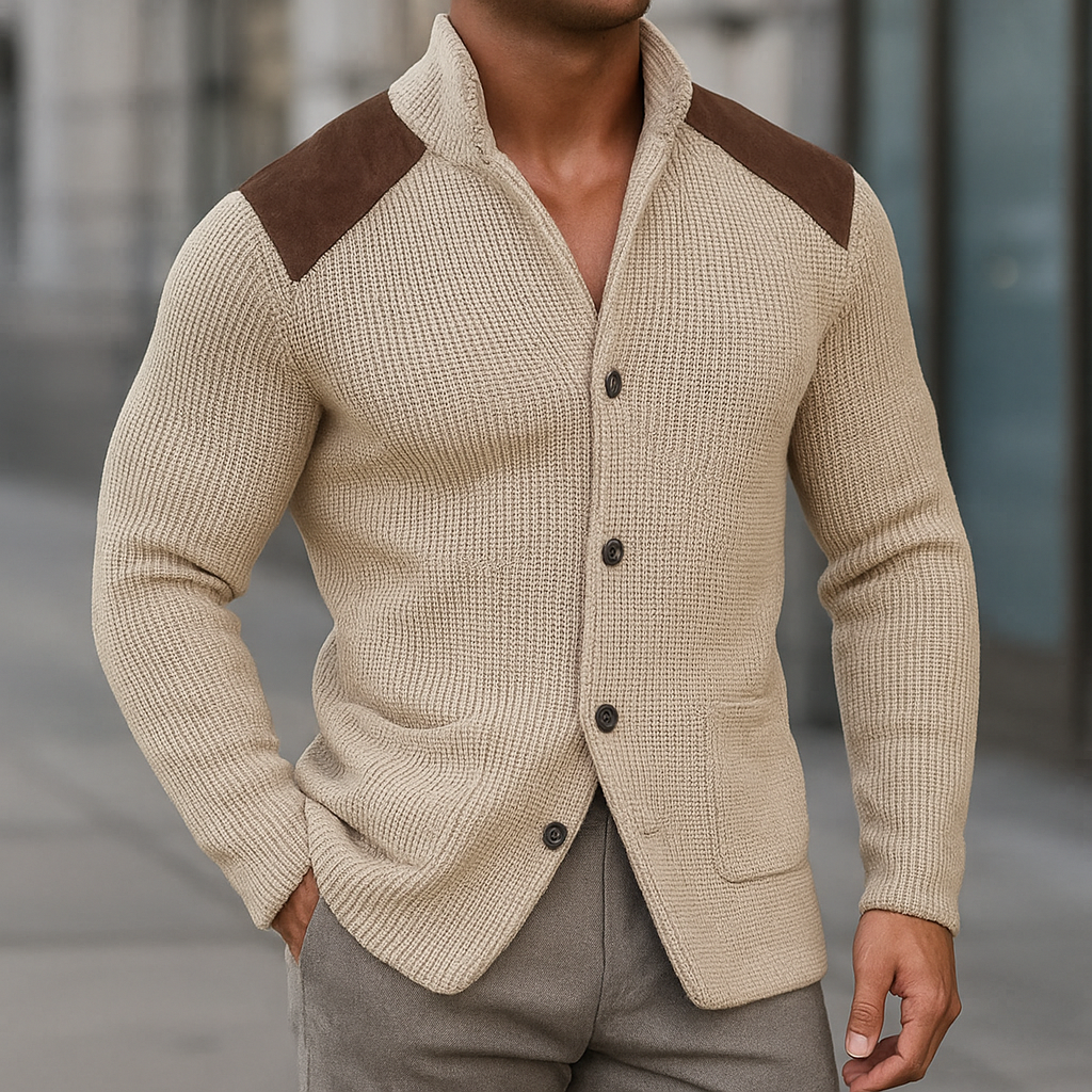 Strukturierter Strickblazer mit Kontrastdetails für Herren | Valtieri