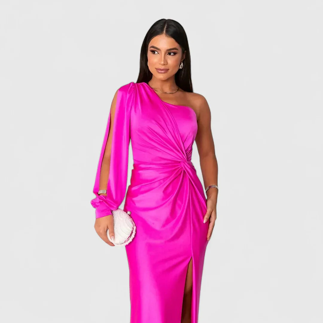Elegantes Raffiniertes Maxikleid mit asymmetrischem Schnitt für Damen | Eleonora -18