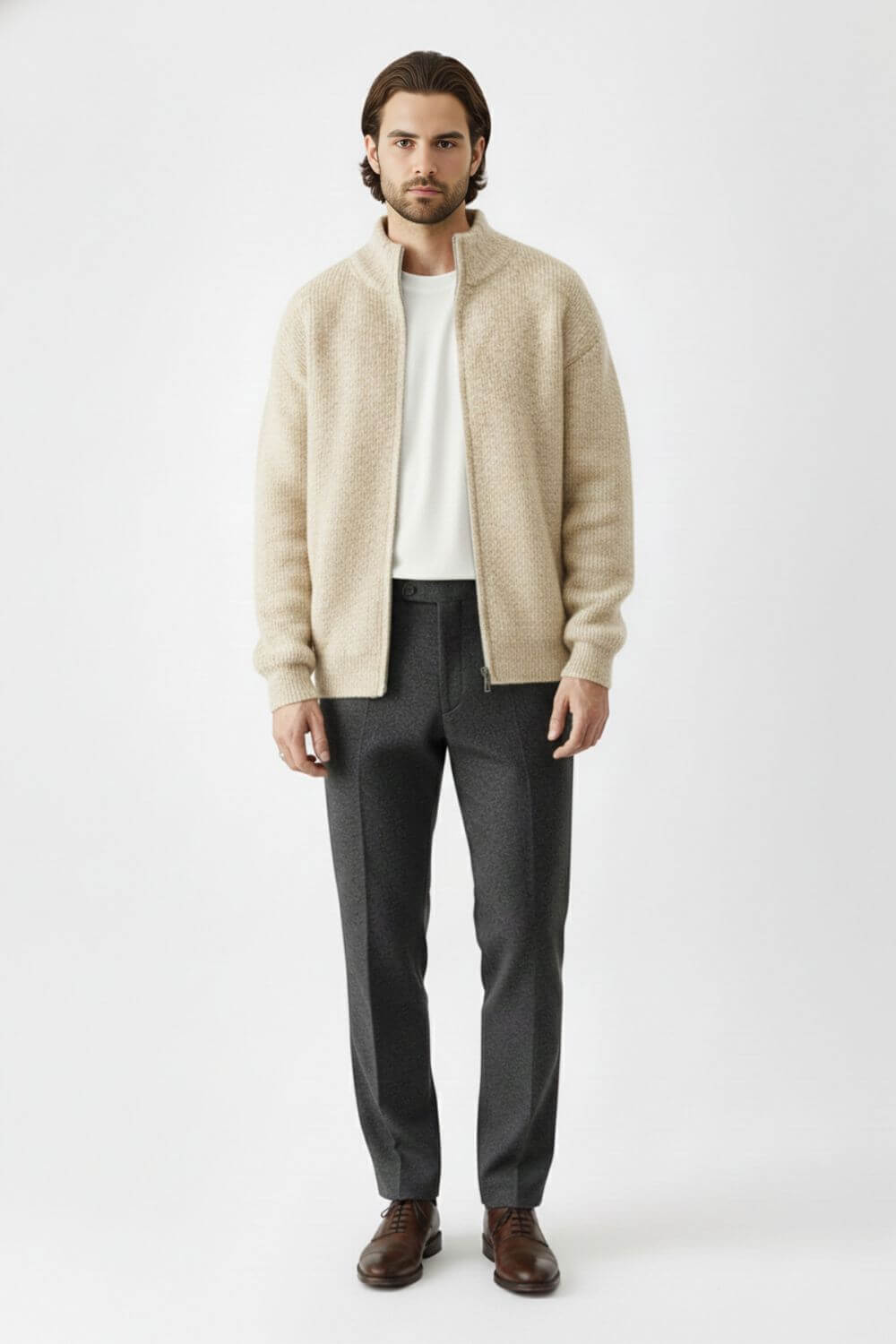 Strickjacke mit Reißverschluss und Stehkragen für Herren | Calvero