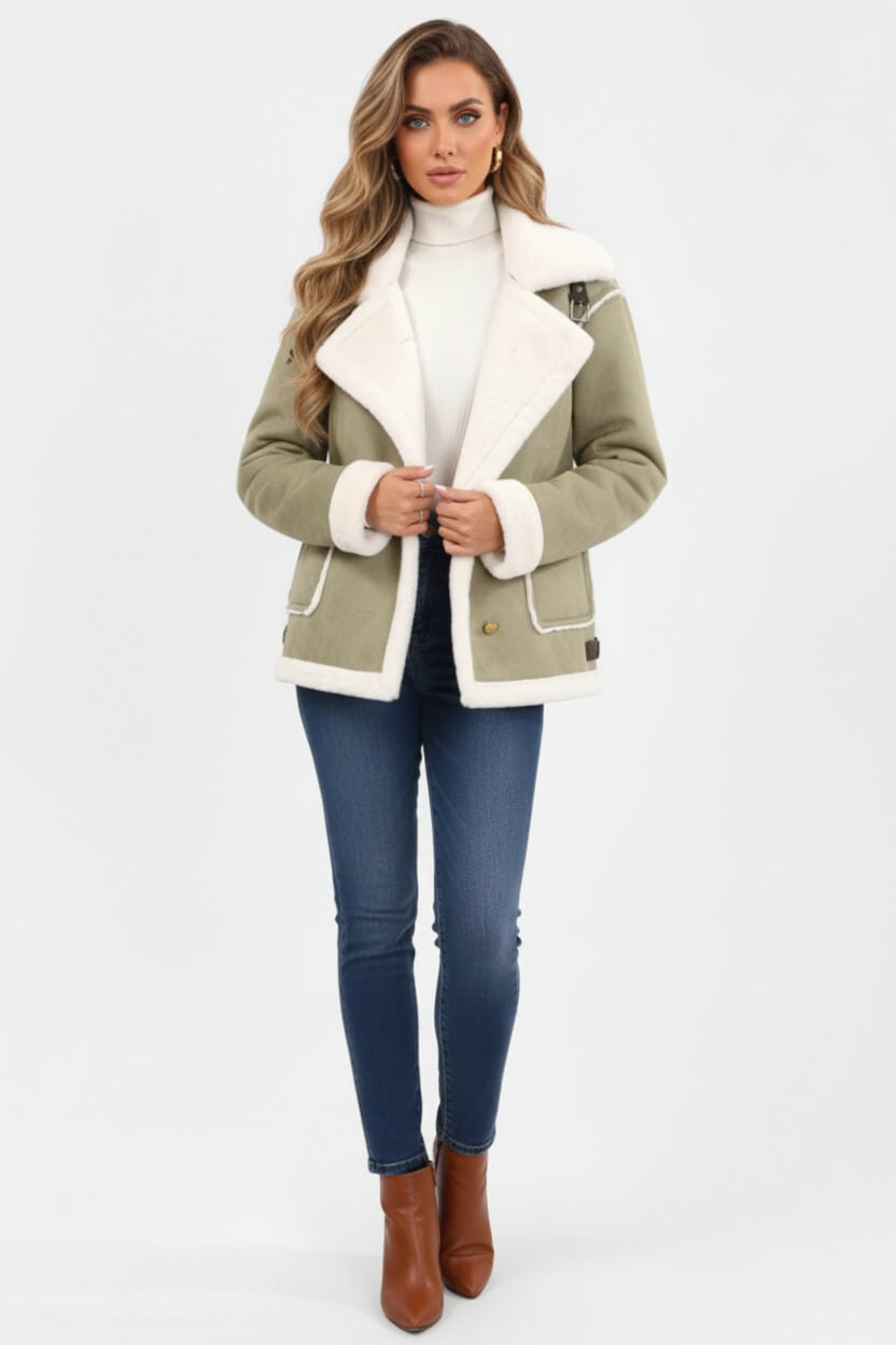 Women's plush jacket with lapel collar | Calviera