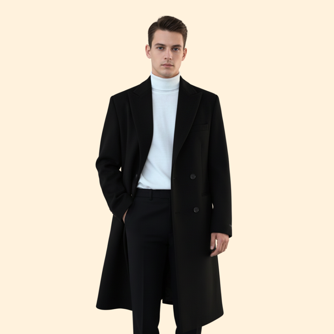 Elegant Men's Double-Breasted Long Coat | Arvendale
