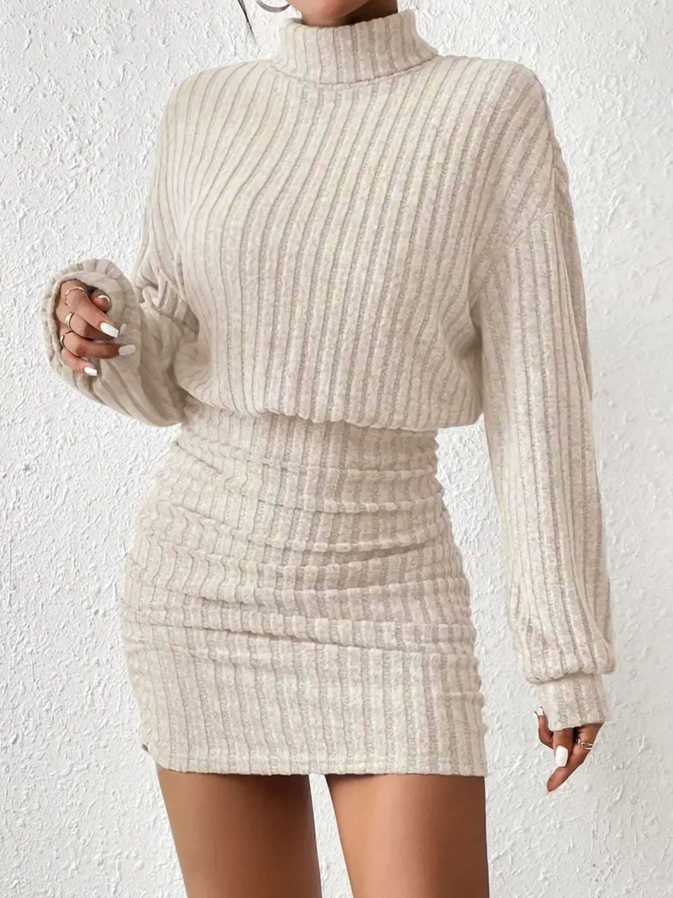 Women's Rib Knit Roll Neck Mini Dress | Poppy
