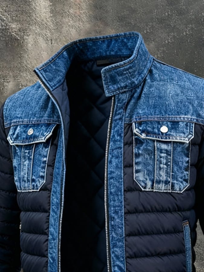 Gefütterte Denim Jacke mit Stehkragen für Herren | Brad