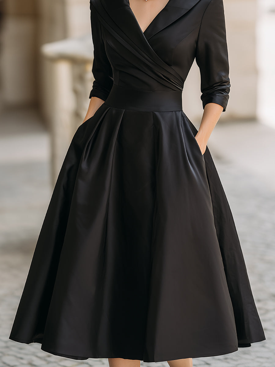 Bequemes Hochwertiges Midikleid mit drapiertem Ausschnitt für Damen | Midi Elegante -3