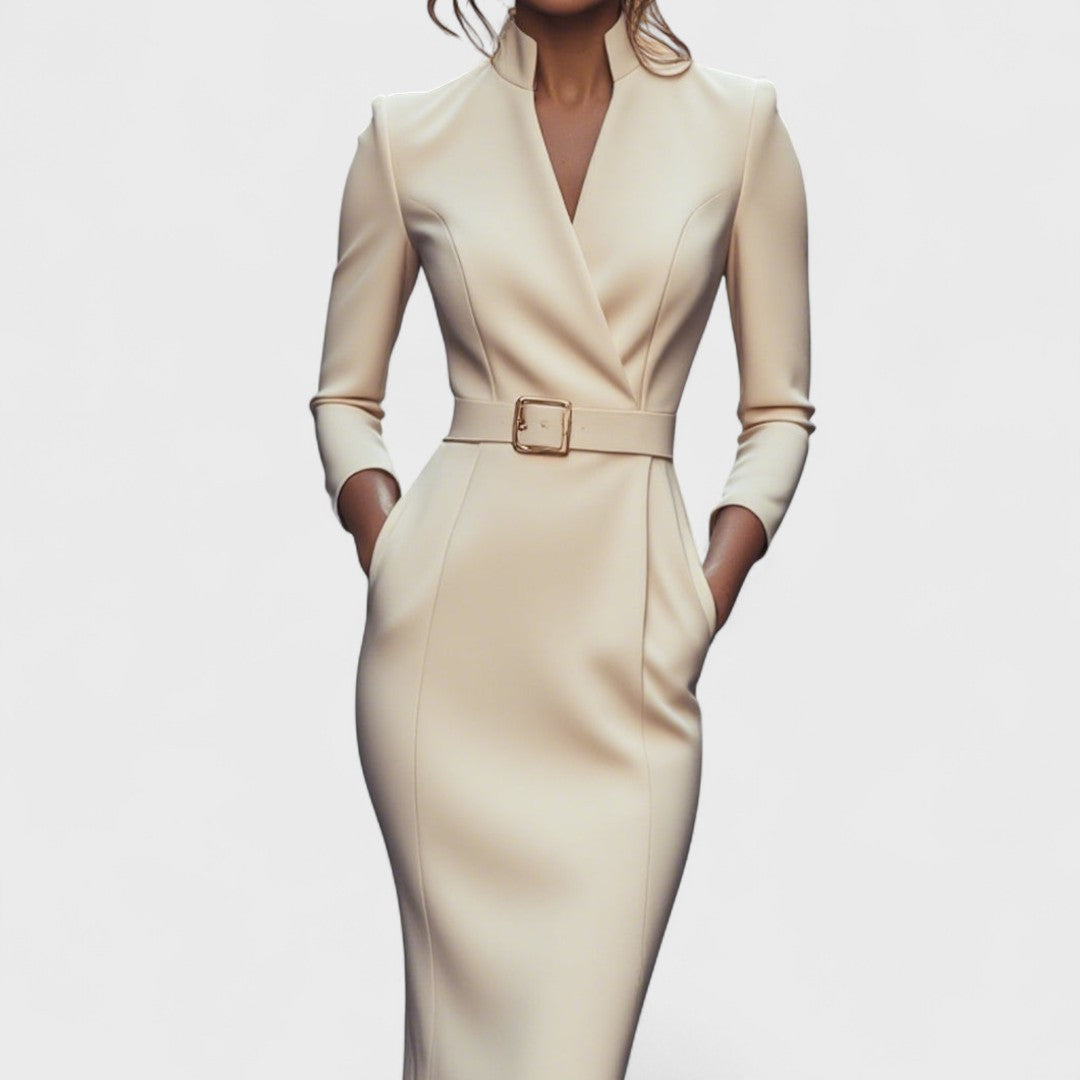 Bequemes Edles Kleid mit Gürtel für Damen | Alba -10