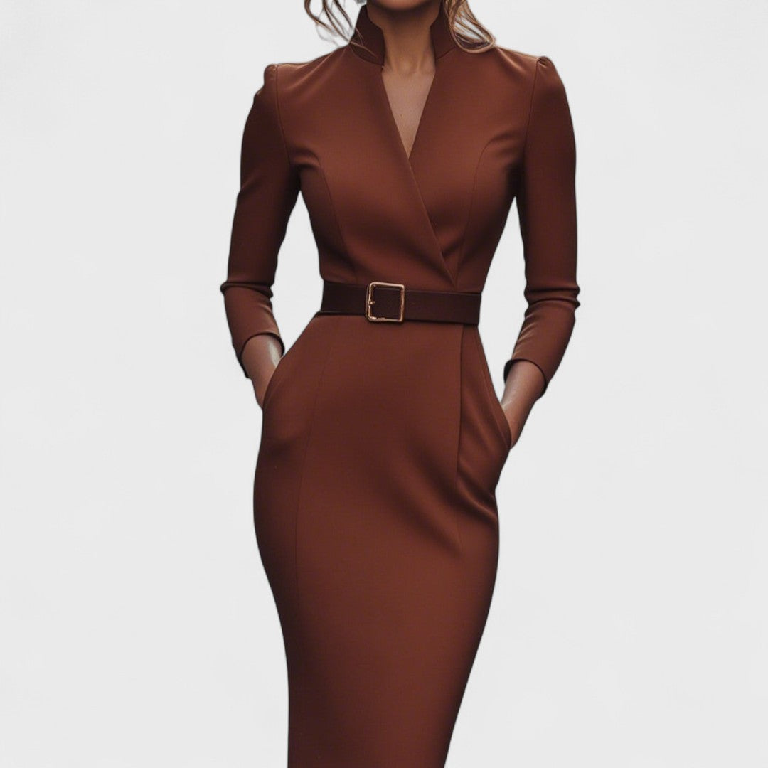 Bequemes Edles Kleid mit Gürtel für Damen | Alba -7