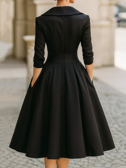 Bequemes Hochwertiges Midikleid mit drapiertem Ausschnitt für Damen | Midi Elegante -4