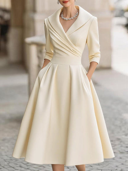 Bequemes Hochwertiges Midikleid mit drapiertem Ausschnitt für Damen | Midi Elegante -7