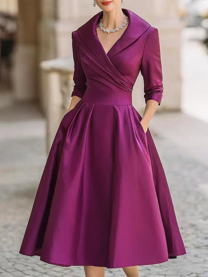 Bequemes Hochwertiges Midikleid mit drapiertem Ausschnitt für Damen | Midi Elegante -8