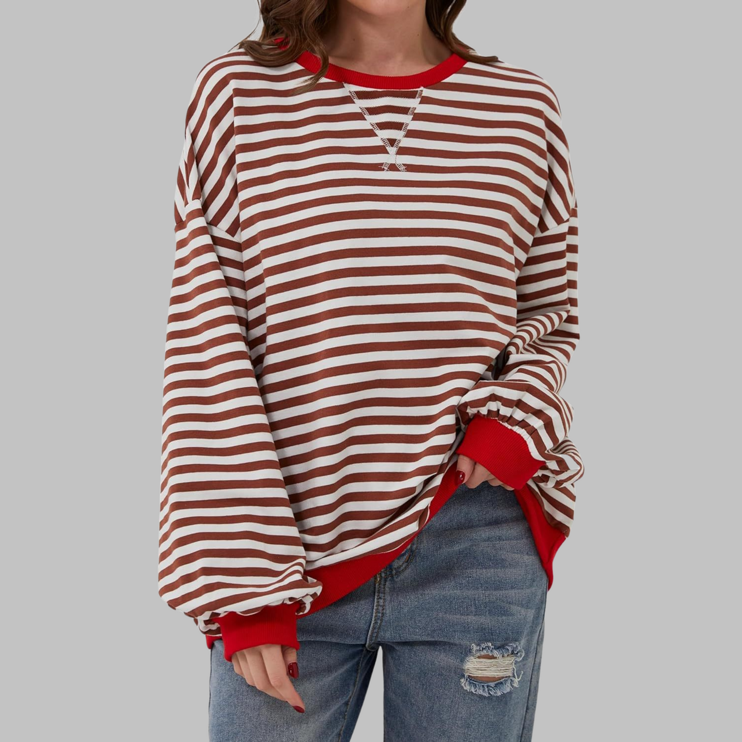 Gestreiftes Langarm Sweatshirt Rundhalsausschnitt für Männer | Elinor -8