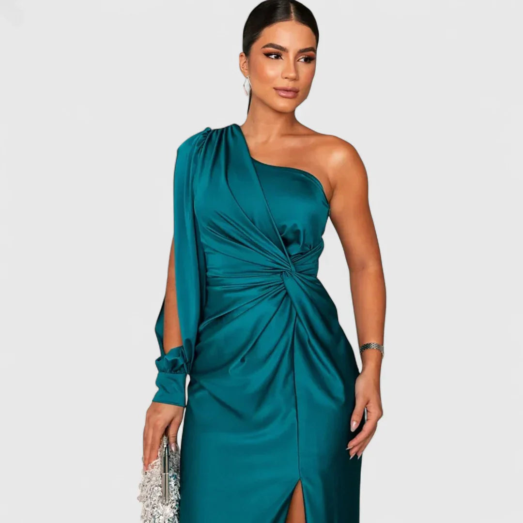 Elegantes Raffiniertes Maxikleid mit asymmetrischem Schnitt für Damen | Eleonora -2