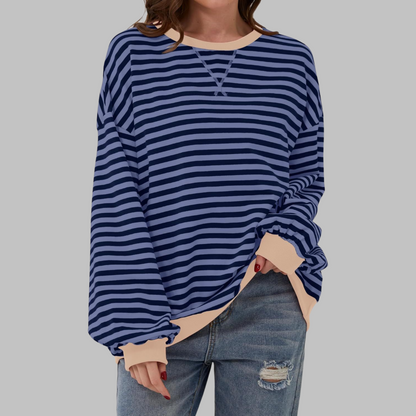 Gestreiftes Langarm Sweatshirt Rundhalsausschnitt für Männer | Elinor -9