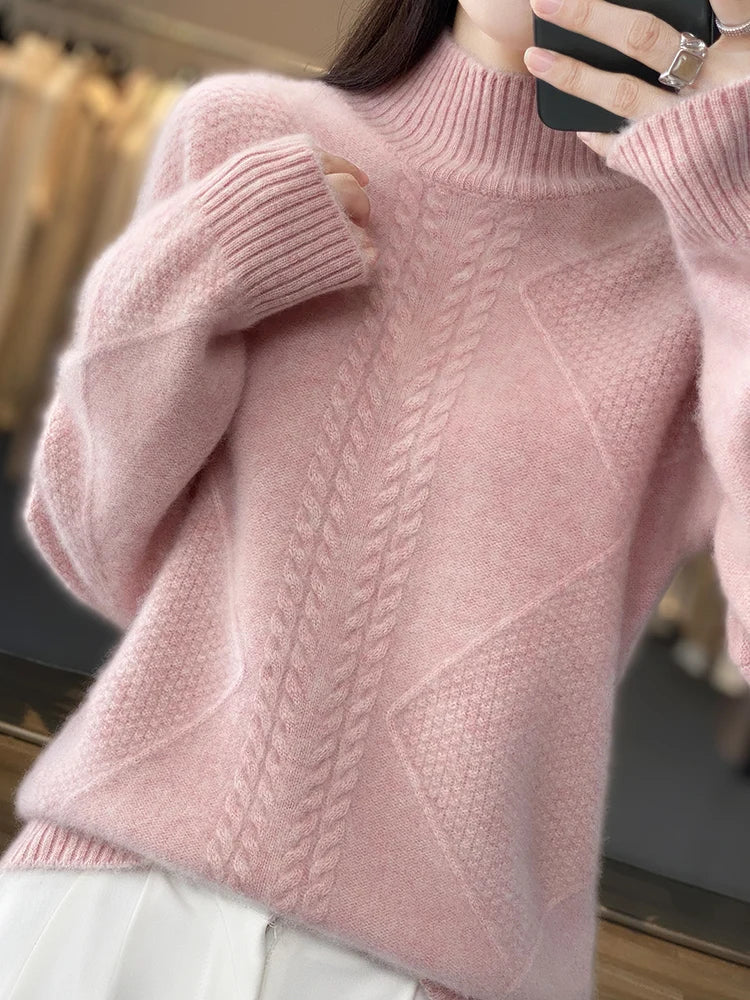 Eleganter Rollkragenpullover mit Zopfmuster für Damen | Alvienne