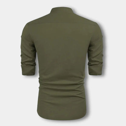 Klassische Hochwertige Bluse mit Mao-Kragen für Herren | Hartman -3