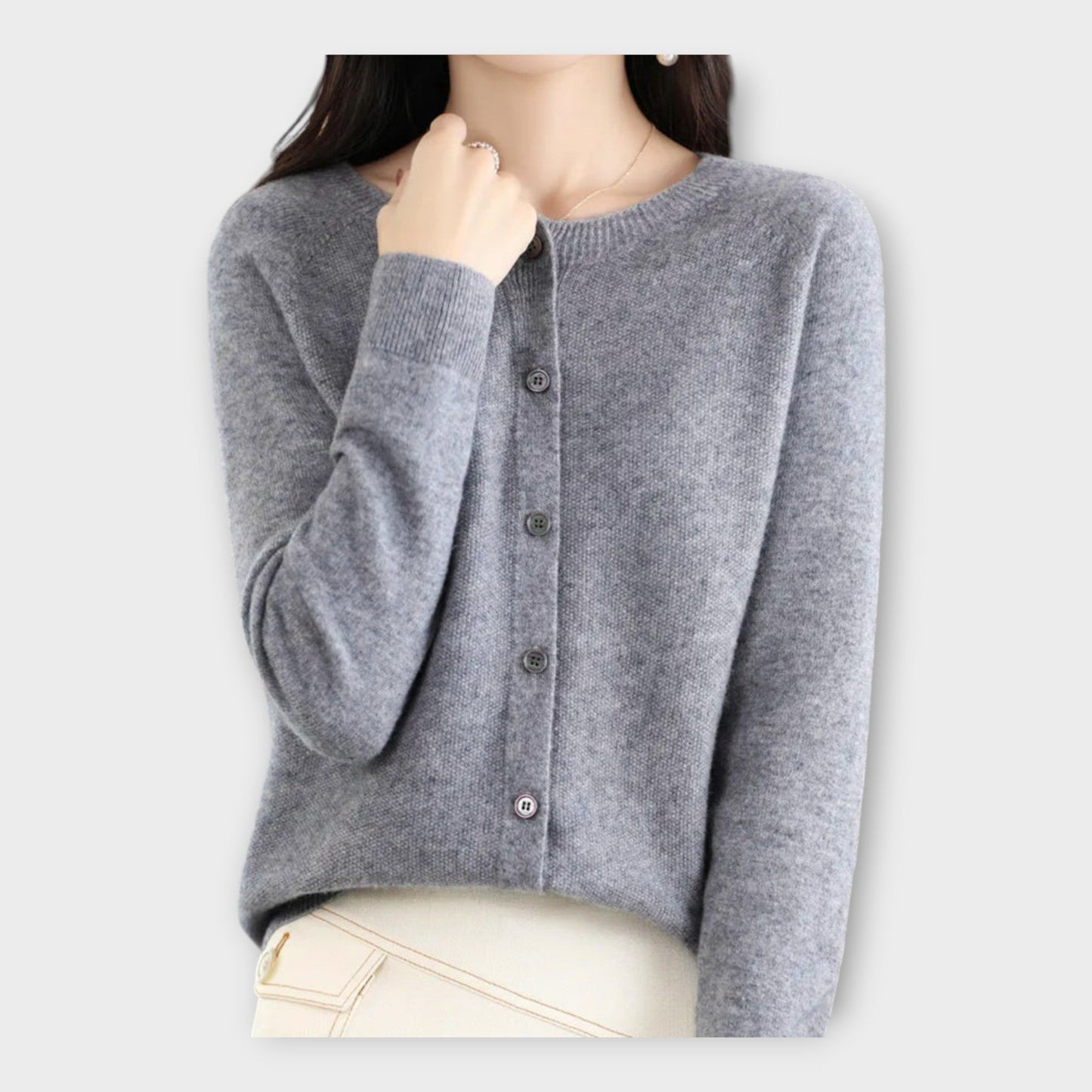 Elegante Feine Strickjacke mit Knopfleiste für Damen | Isabella -11