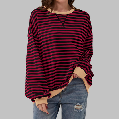 Gestreiftes Langarm Sweatshirt Rundhalsausschnitt für Männer | Elinor -11