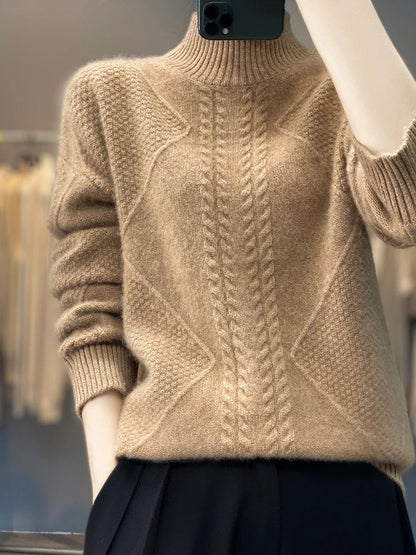 Eleganter Rollkragenpullover mit Zopfmuster für Damen | Alvienne
