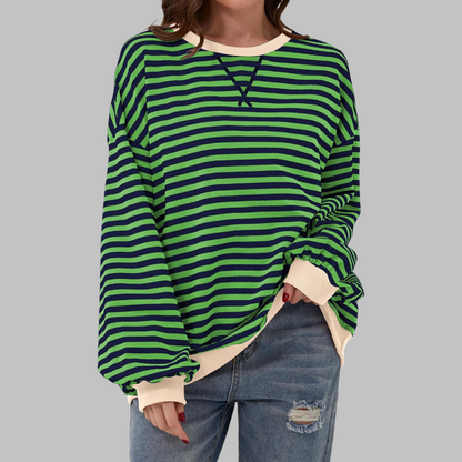 Gestreiftes Langarm Sweatshirt Rundhalsausschnitt für Männer | Elinor -1