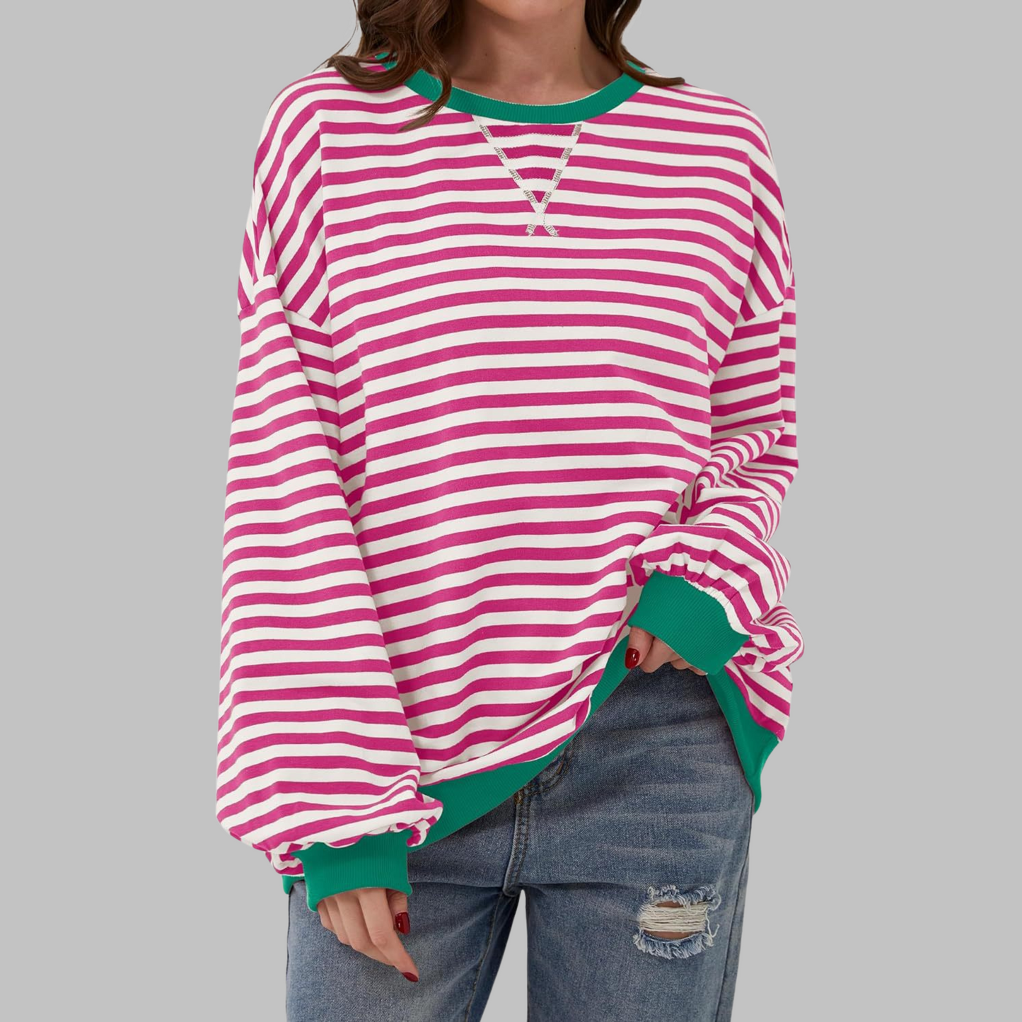 Gestreiftes Langarm Sweatshirt Rundhalsausschnitt für Männer | Elinor -2