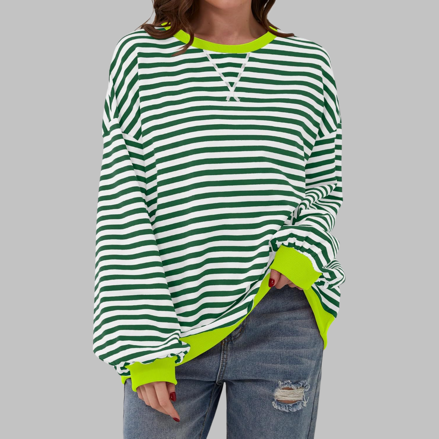Gestreiftes Langarm Sweatshirt Rundhalsausschnitt für Männer | Elinor -3