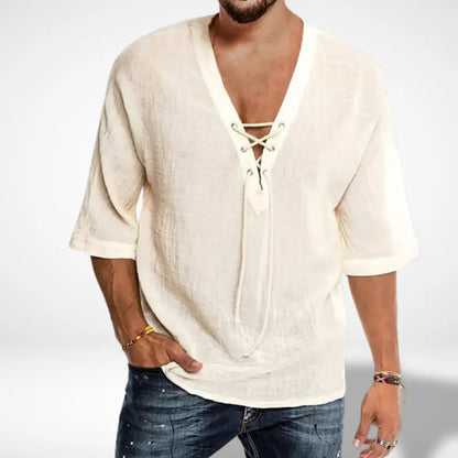 Elegantes Feines Henley Shirt mit gekreuztem Design für Herren | Benitez -1