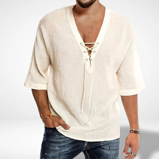 Elegantes Feines Henley Shirt mit gekreuztem Design für Herren | Benitez -1