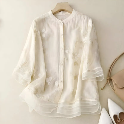 Embroidered Blouse for Women with Floral Details | Liorena