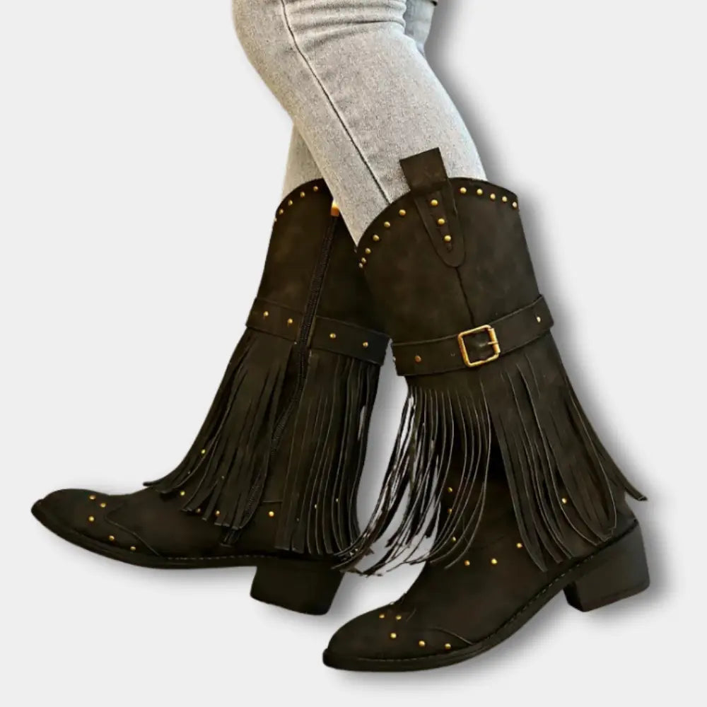 Klassische Hochwertige Cowboystiefel mit Fransen für Damen | Keri -2