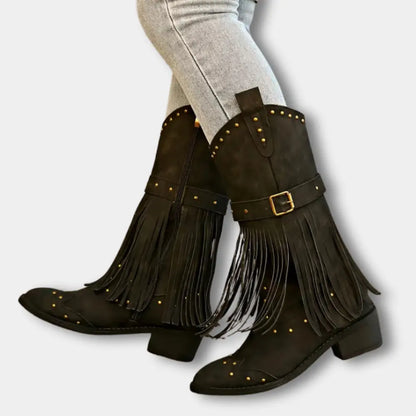 Klassische Hochwertige Cowboystiefel mit Fransen für Damen | Keri -2
