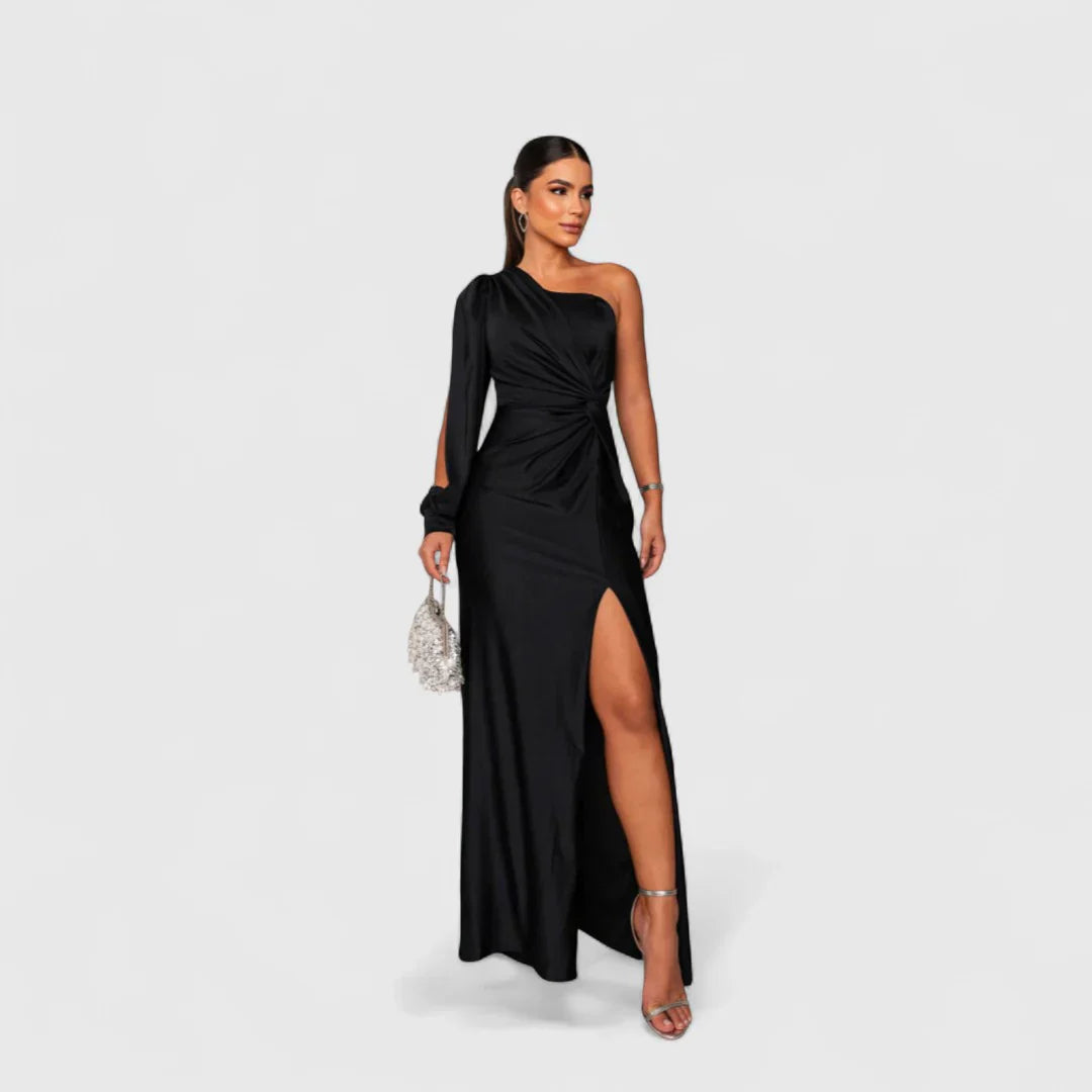 Elegantes Raffiniertes Maxikleid mit asymmetrischem Schnitt für Damen | Eleonora -6
