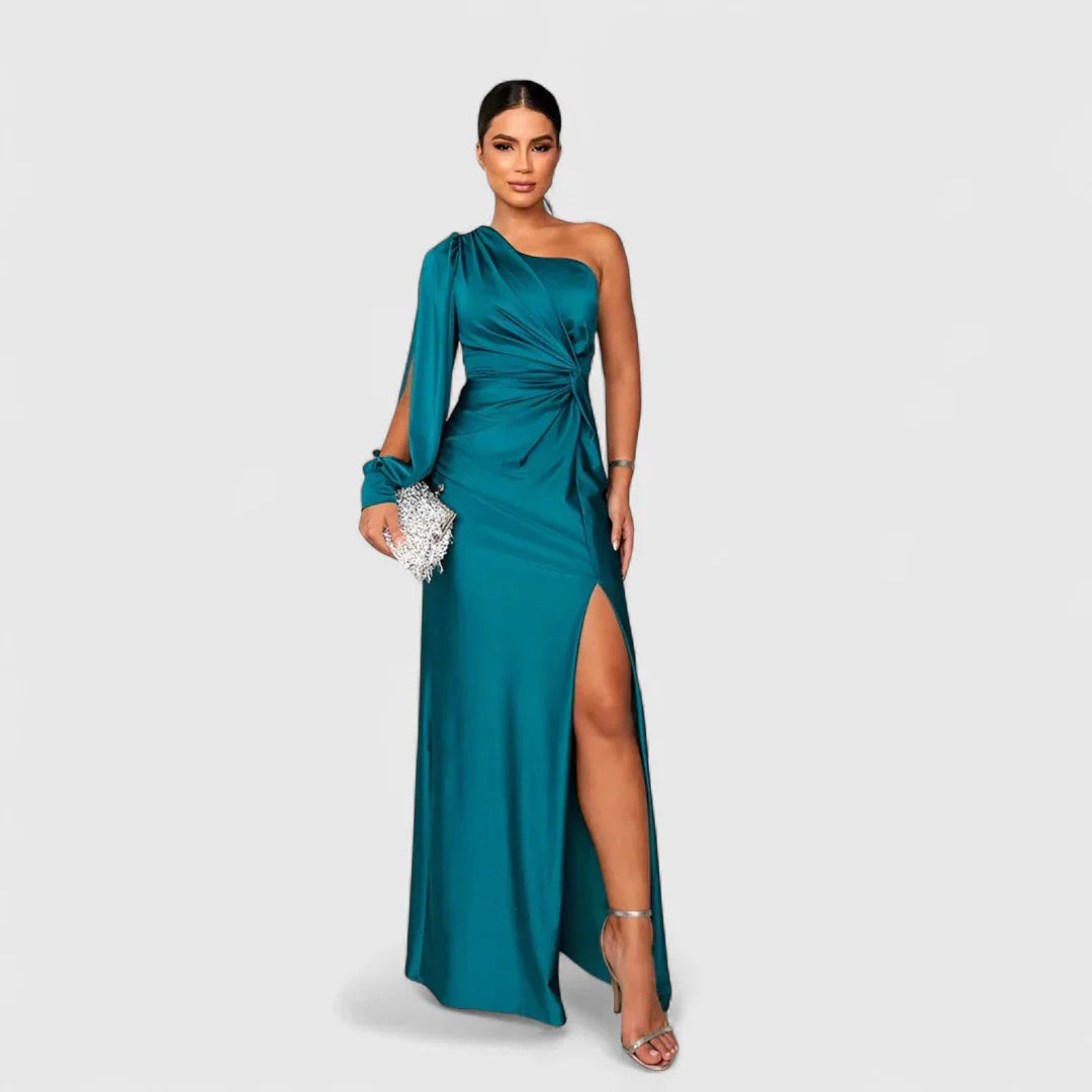 Elegantes Raffiniertes Maxikleid mit asymmetrischem Schnitt für Damen | Eleonora -1