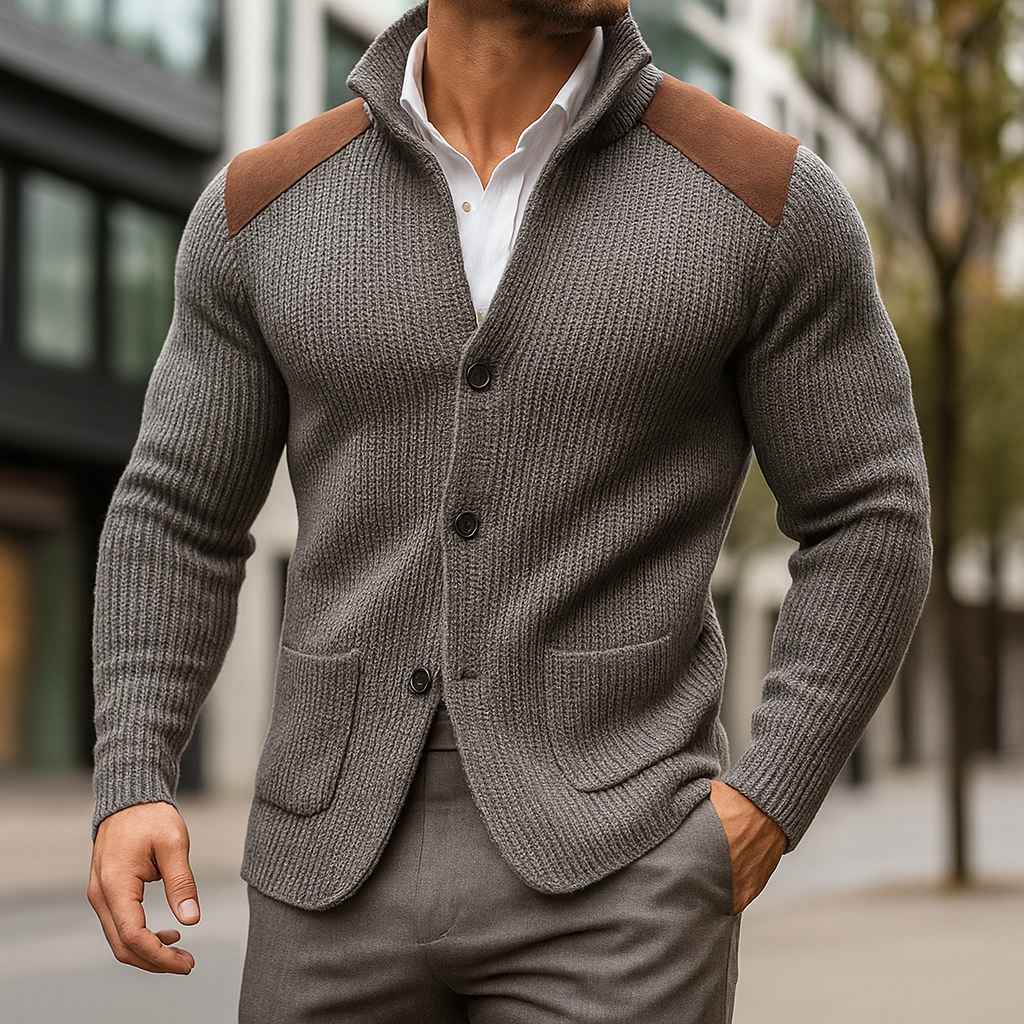 Strukturierter Strickblazer mit Kontrastdetails für Herren | Valtieri