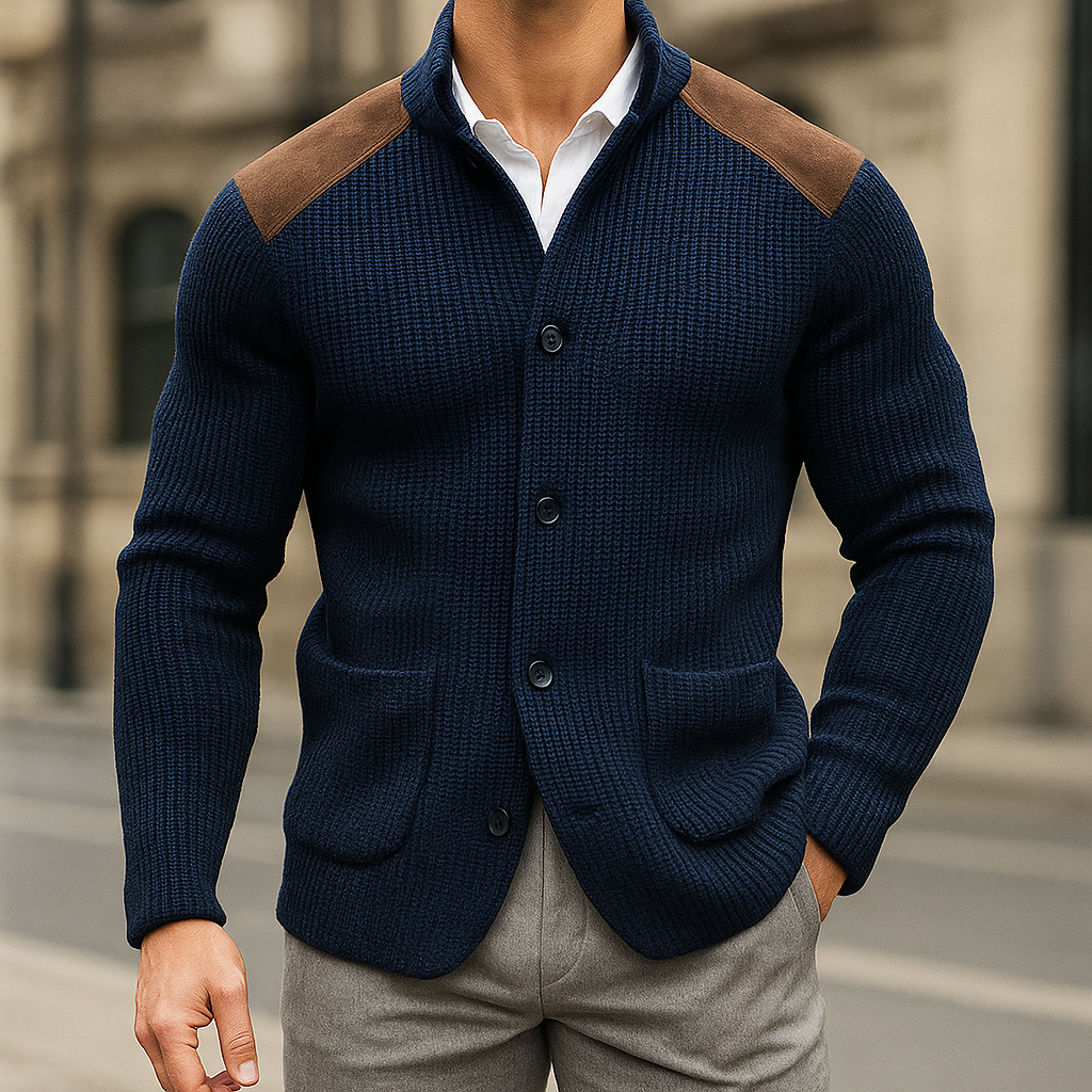 Strukturierter Strickblazer mit Kontrastdetails für Herren | Valtieri