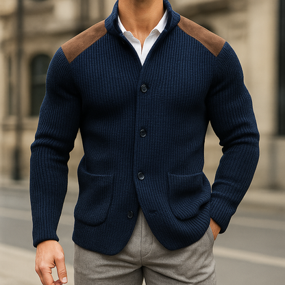 Strukturierter Strickblazer mit Kontrastdetails für Herren | Valtieri