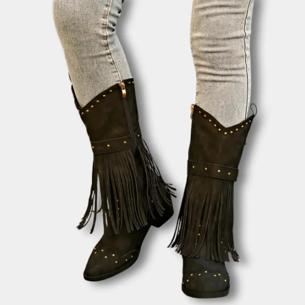 Klassische Hochwertige Cowboystiefel mit Fransen für Damen | Keri -3