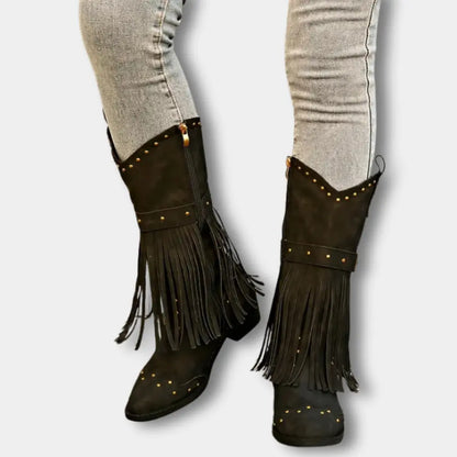 Klassische Hochwertige Cowboystiefel mit Fransen für Damen | Keri -3