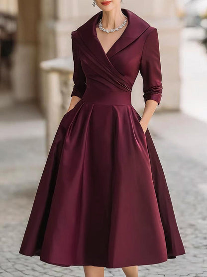 Bequemes Hochwertiges Midikleid mit drapiertem Ausschnitt für Damen | Midi Elegante -6