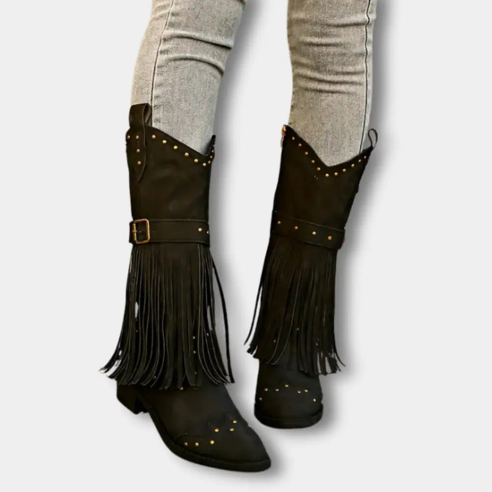 Klassische Hochwertige Cowboystiefel mit Fransen für Damen | Keri -1