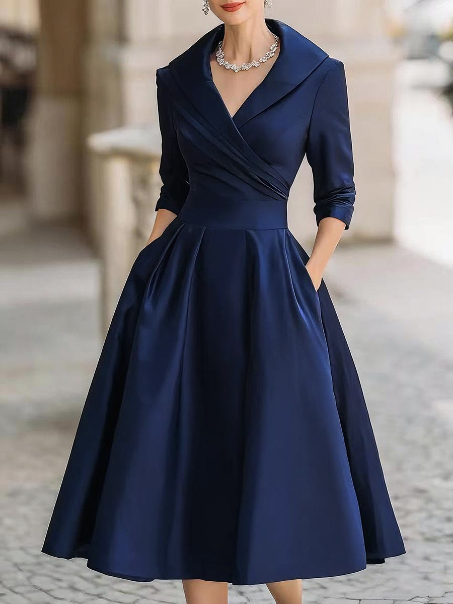 Bequemes Hochwertiges Midikleid mit drapiertem Ausschnitt für Damen | Midi Elegante -5