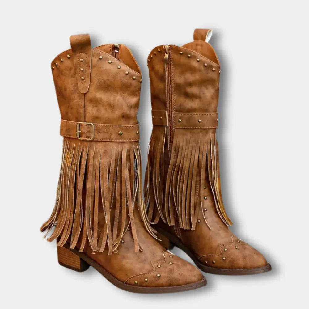 Klassische Hochwertige Cowboystiefel mit Fransen für Damen | Keri -8