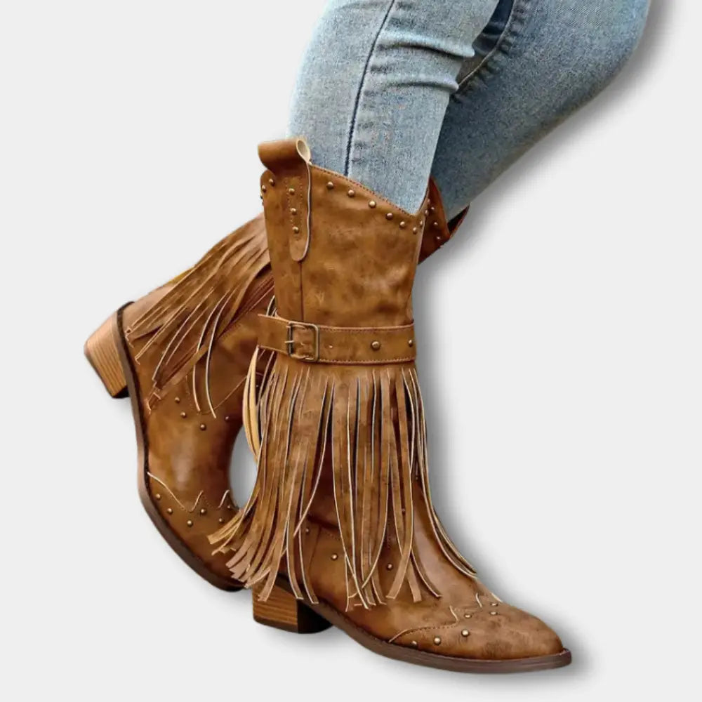 Klassische Hochwertige Cowboystiefel mit Fransen für Damen | Keri -9