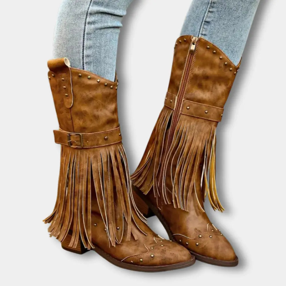 Klassische Hochwertige Cowboystiefel mit Fransen für Damen | Keri -10