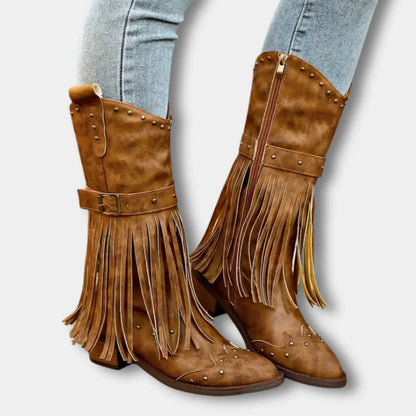 Klassische Hochwertige Cowboystiefel mit Fransen für Damen | Keri -10
