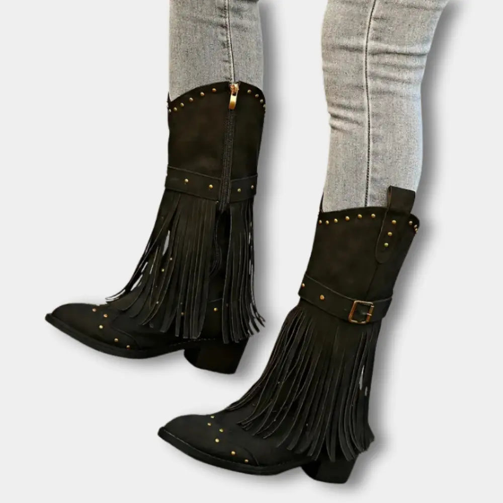 Klassische Hochwertige Cowboystiefel mit Fransen für Damen | Keri -4