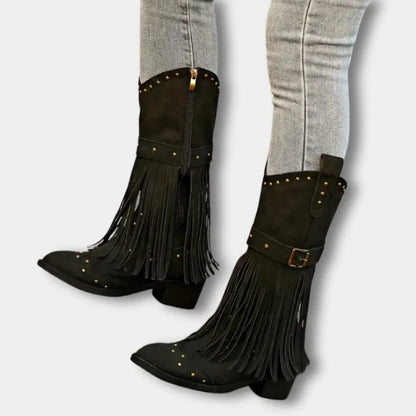 Klassische Hochwertige Cowboystiefel mit Fransen für Damen | Keri -4