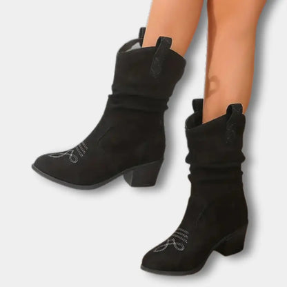 Elegante Hochwertige Cowboystiefel mit gerafftem Detail für Damen | Nola -2