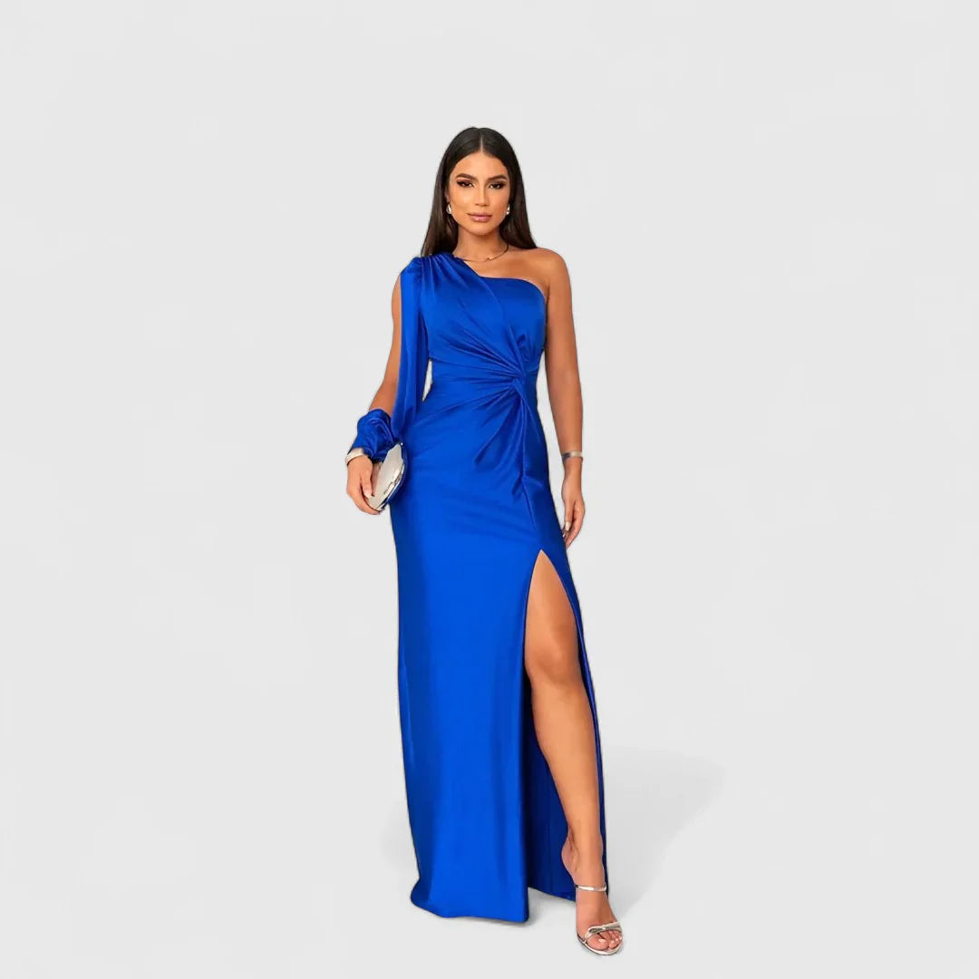 Elegantes Raffiniertes Maxikleid mit asymmetrischem Schnitt für Damen | Eleonora -14