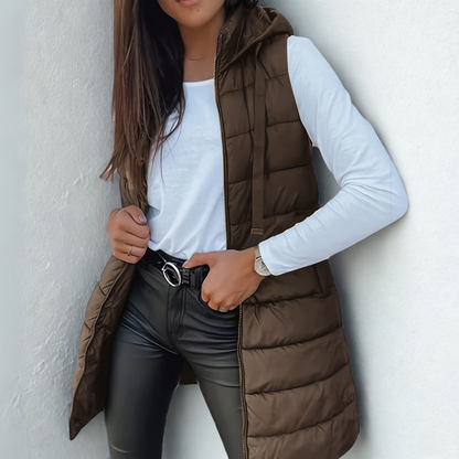 Women's Sleeveless Hooded Quilted Vest | Liora